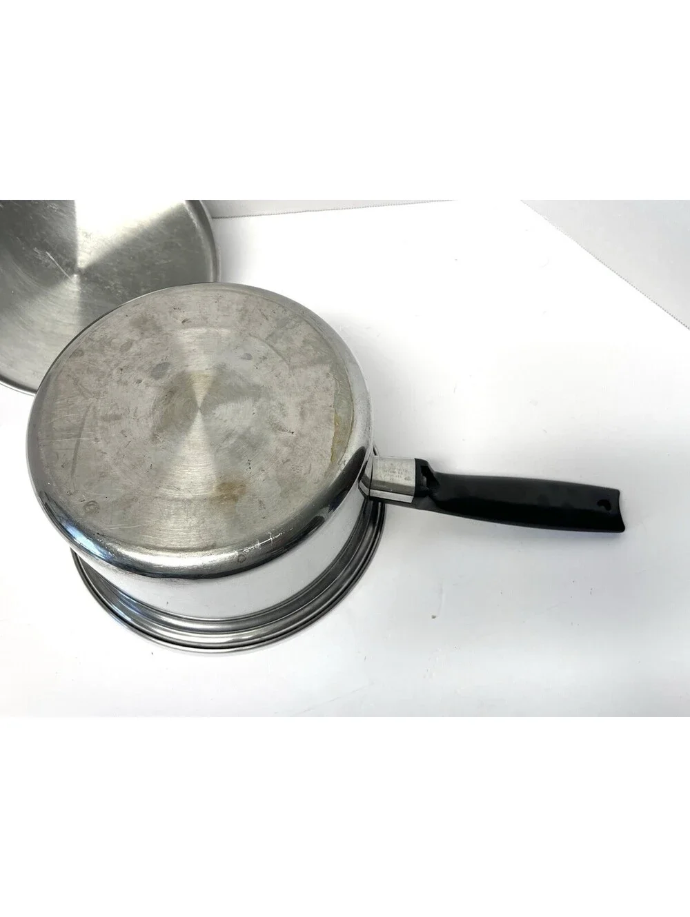 Set of 2 Vtg Lustre Craft 1 Qt & 2 Qt Multi-core Stainless Saucepan Pot w/ Lids